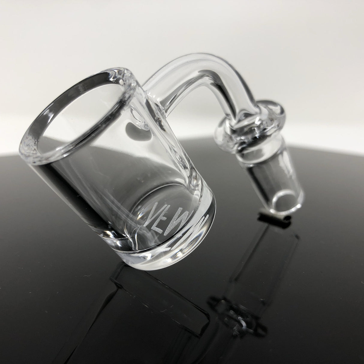 AFM Thick Bottom Quartz Banger Hanger, 3mm X 25mm, Clear Design on Black Surface