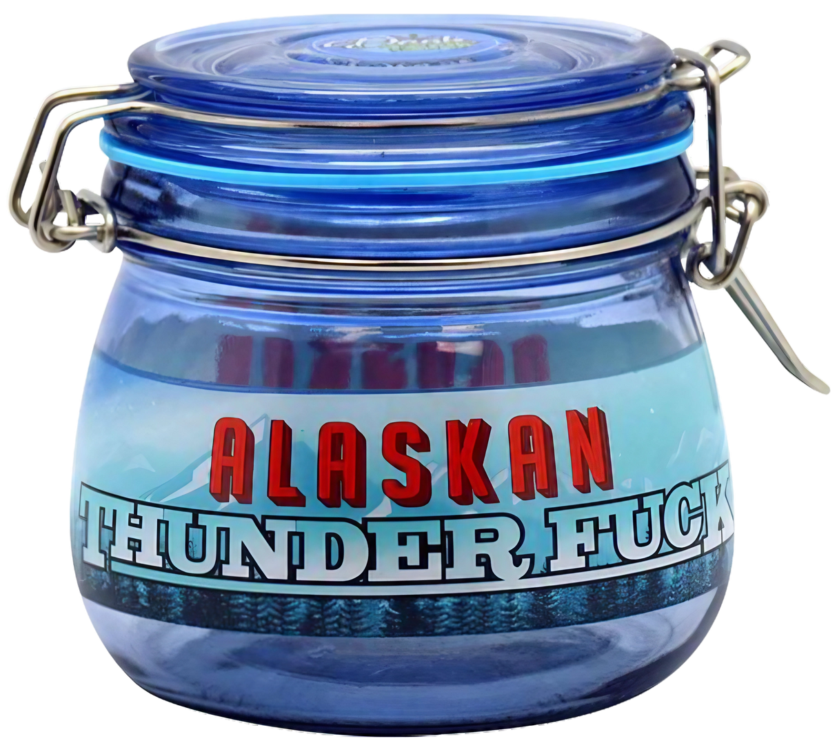 Alaskan Thunderfuck borosilicate glass jar for dry herbs, medium size, front view on white background