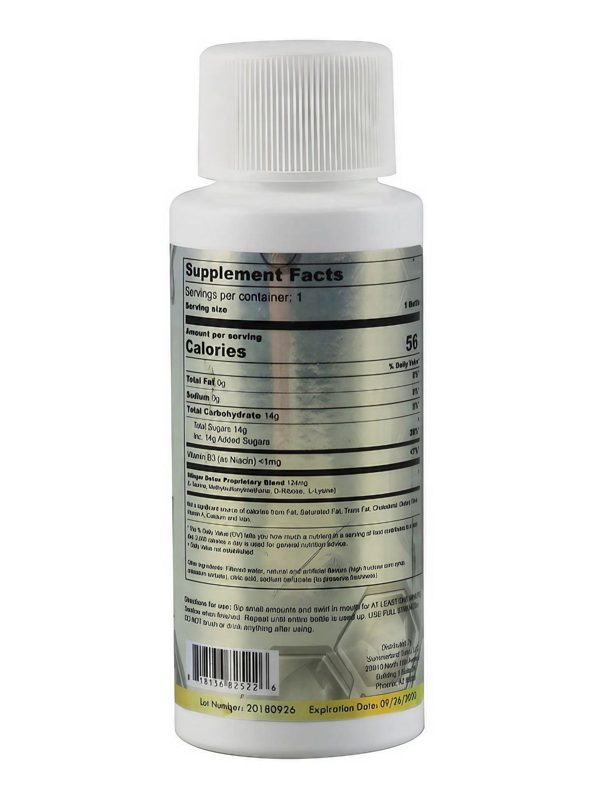 Stinger Detox Alcohol-Free Mouthwash 2 oz back label view with nutritional facts.