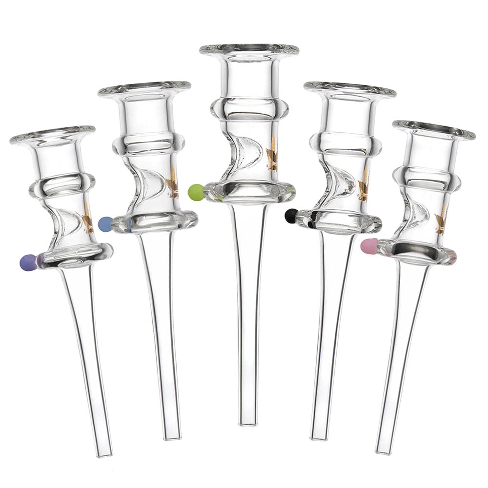 Assorted aLeaf Hat Glass Dab Straws, 5", heat-resistant borosilicate, splash-proof design, front view