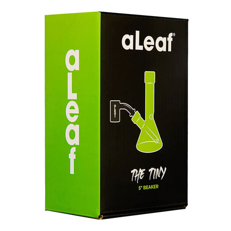aLeaf Tiny Beaker Dab Rig packaging, 5" height, 10mm female joint, compact design