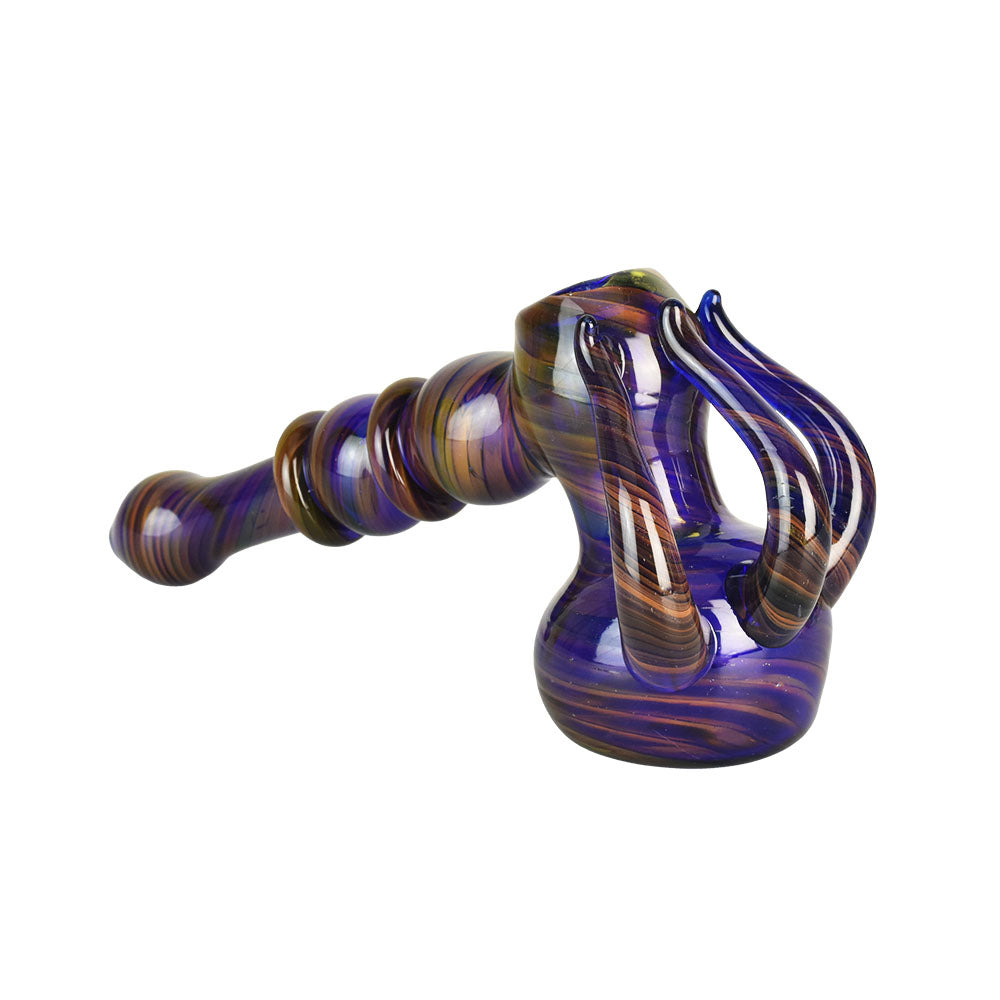 Alien Aesthetic Hammer Bubbler Pipe, 7.25" Borosilicate Glass, Side View on White