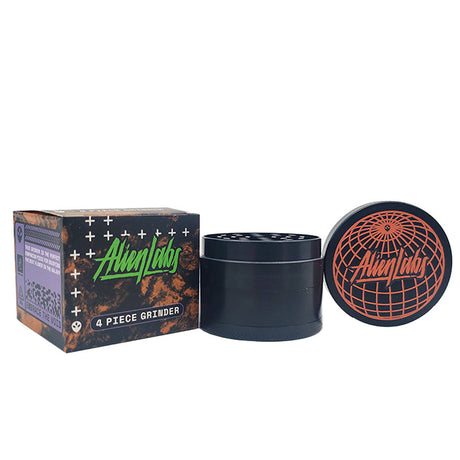 Alien Labs Aluminum Grinder - Globe Design - 4pc Set - 2.25" Diameter - Black, with Packaging