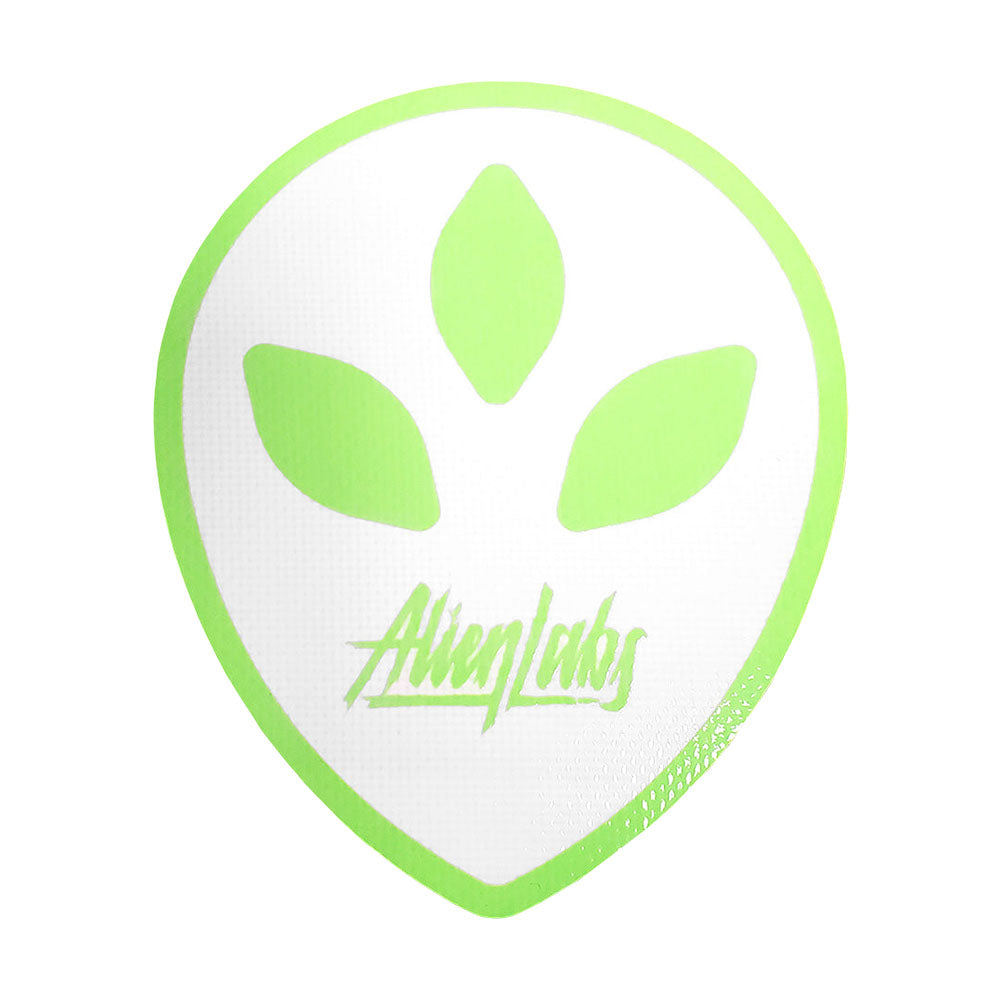 Alien Labs Dab Mat featuring a green alien head design, compact 7" x 5.75" size, made of silicone