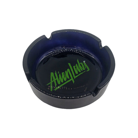 Alien Labs Glass Ashtray in Black with Green Logo, Compact 4" Diameter Design, Made in USA