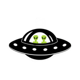 Alien Twins in Flying Saucer Sticker, green on black design, fun novelty gift, USA made