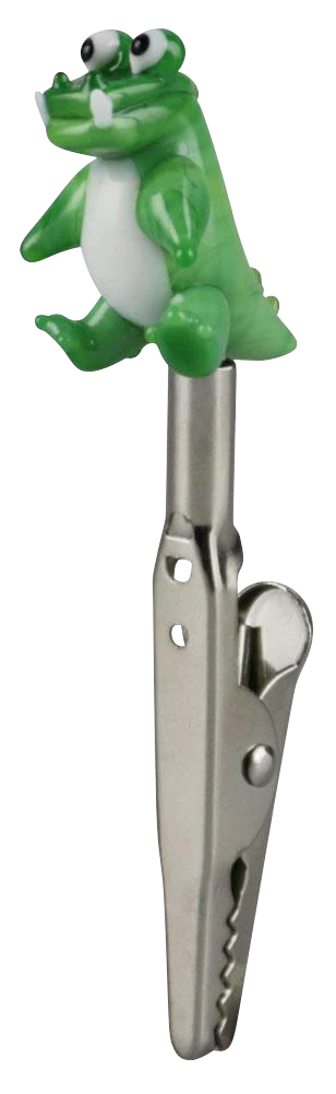 Green Alligator Memo Clip, 3" Glass & Steel, Fun Novelty Design for Dry Herbs