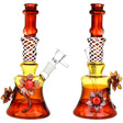 Amber Autumn Flower Water Pipe, 8.5" tall, 14mm female joint, beaker design with intricate glass flowers