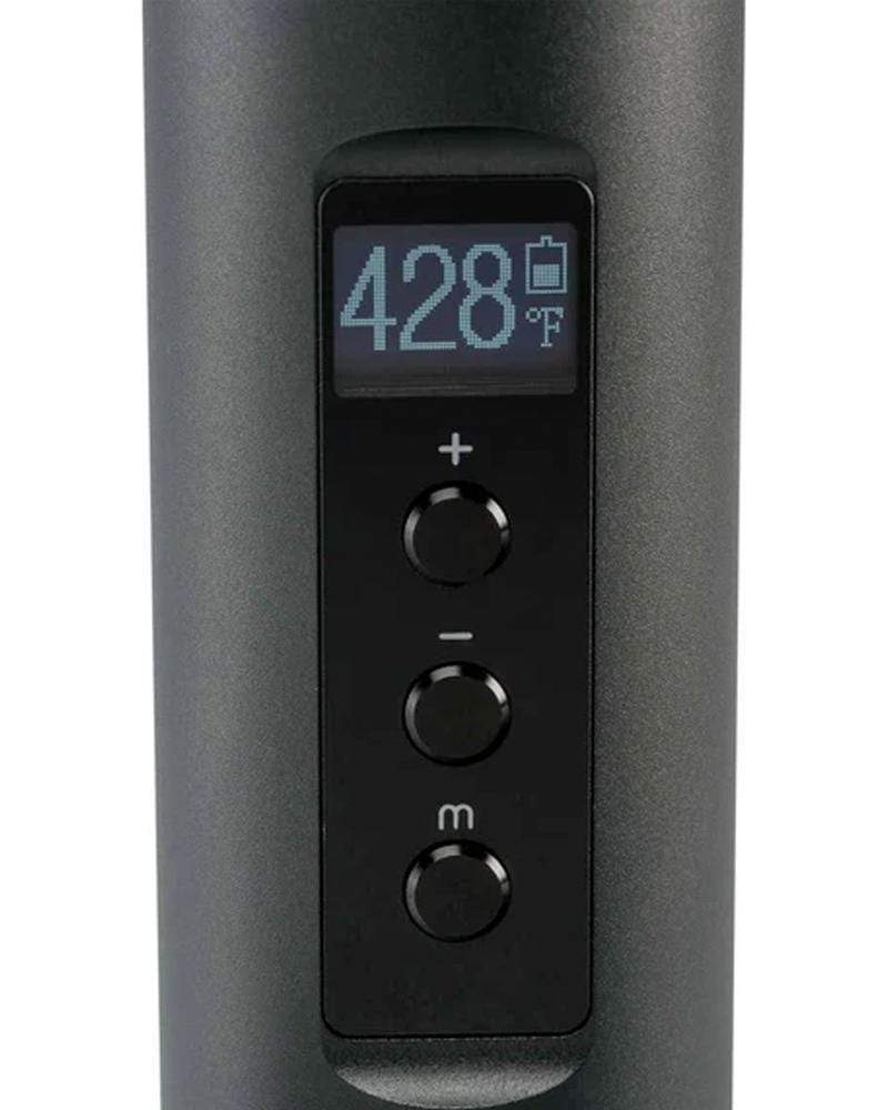 Close-up view of Arizer Air II Vaporizer in black, showcasing digital temperature control.