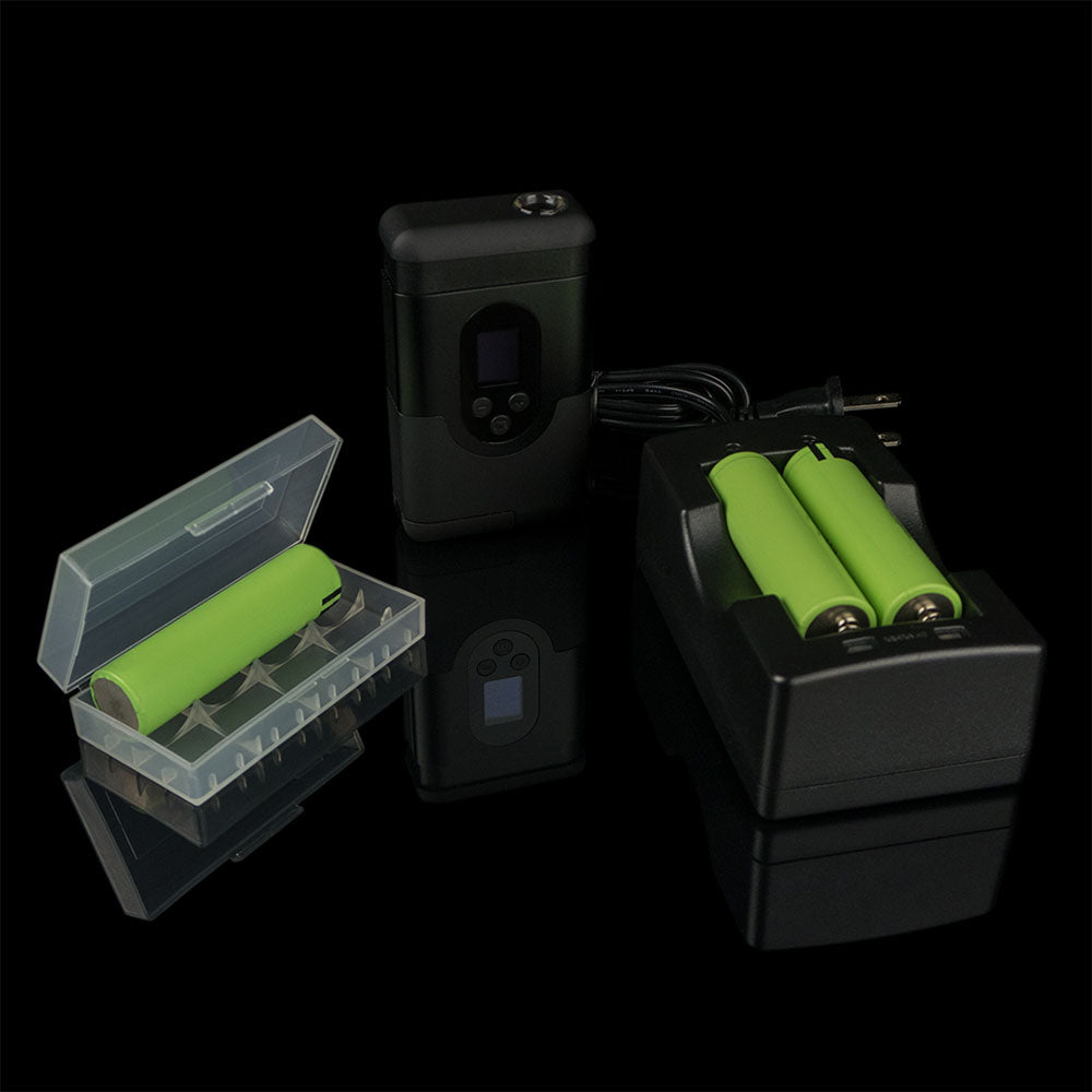 Arizer ArGo Dry Herb Vaporizer in black with 3400mAh batteries and charger, portable design