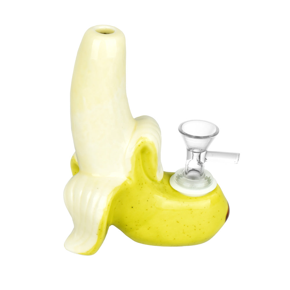 Art Of Smoke Ceramic Banana Bubbler with Carry Bag, Yellow, 5.5" for Dry Herbs, Front View