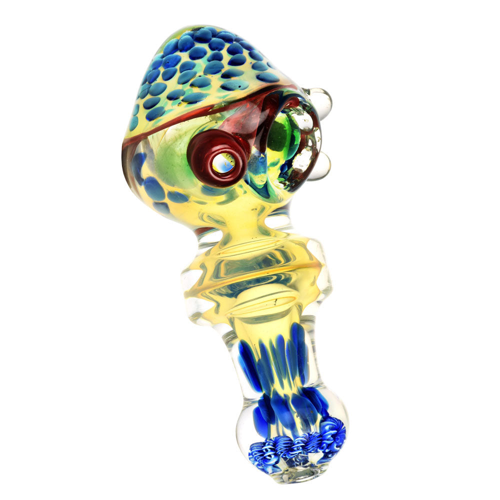 Artisanal Inside Out Ringed Neck Spoon Pipe for Dry Herbs, 4.75" Borosilicate Glass, Front View