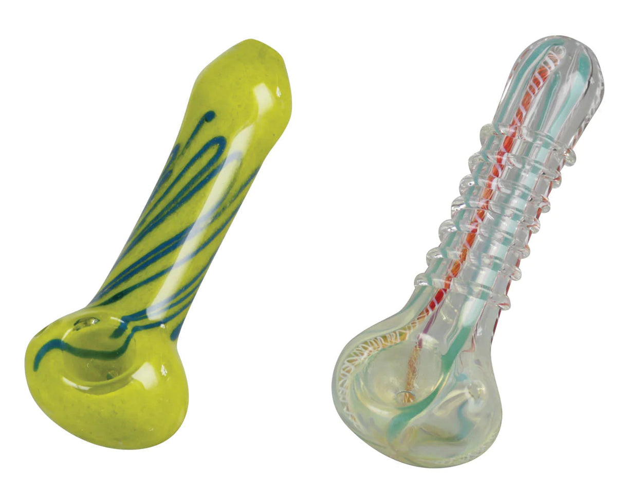 Assorted heavy wall borosilicate glass spoon pipes for dry herbs, medium size, side view