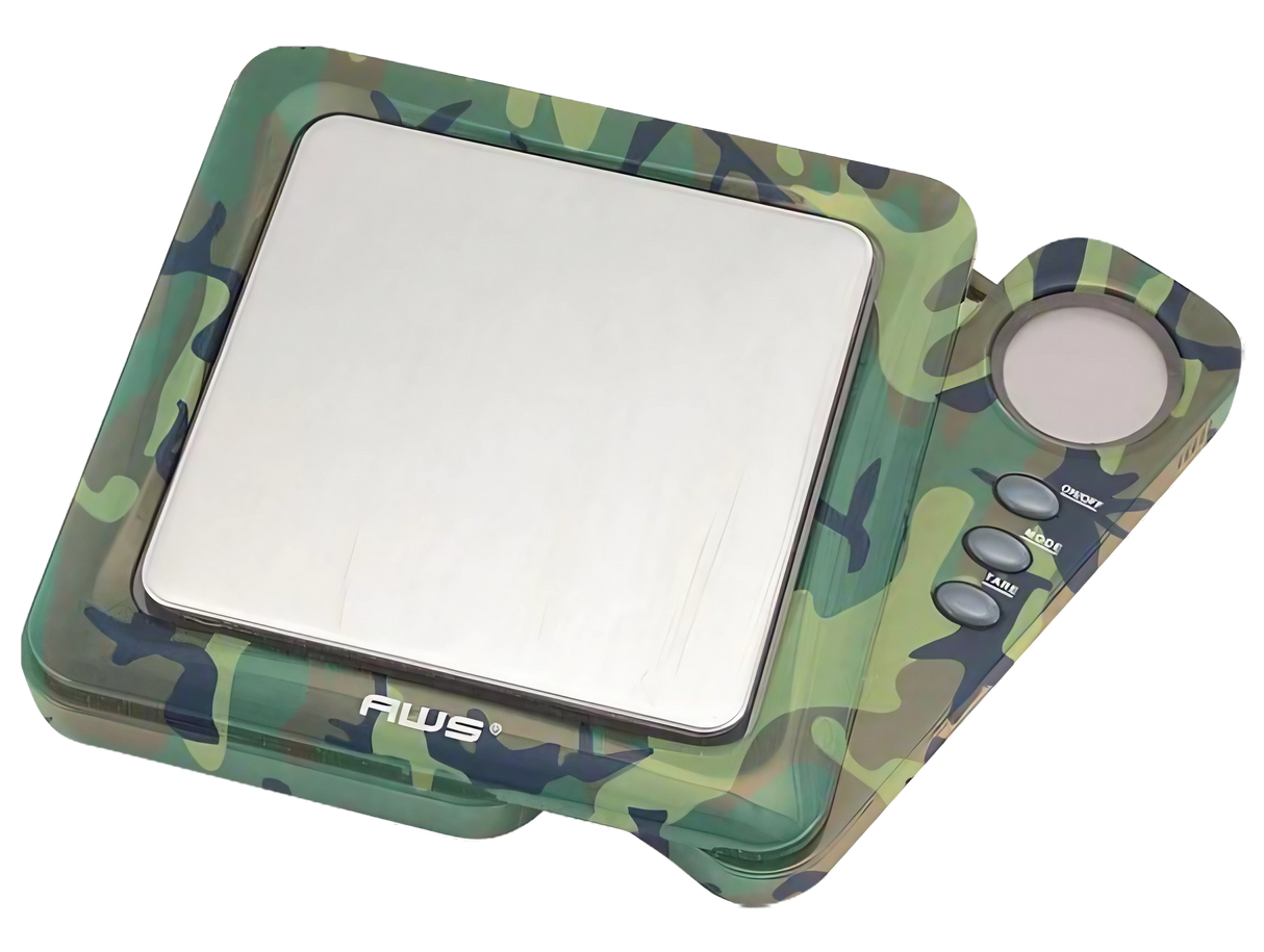 AWS Blade Style Digital Scale in Camouflage, 100g x 0.01g, Portable with Tray