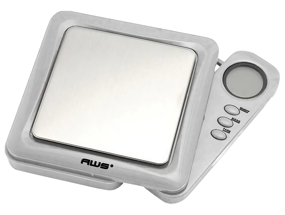 AWS Blade Style Digital Scale in Silver with Tray, 100g x 0.01g, Portable Compact Design