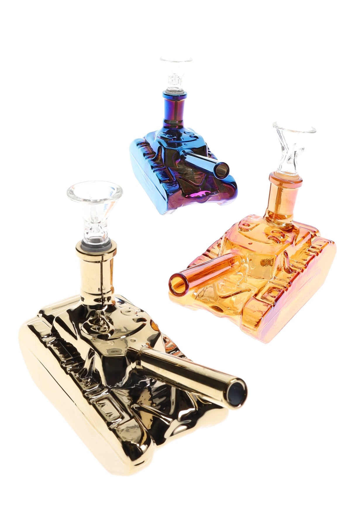 Mini Metallic Glass Tank Bong “Battle Buddy” – 6″ – Glass-on-Glass