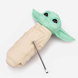 PILOT DIARY Baby Yoda Silicone Hand Pipe for Dry Herbs, 4.5" with Glass Bowl - Top View