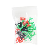 Colorful assortment of 25 plastic joint clips in a clear bag, compact and portable for bongs and dab rigs