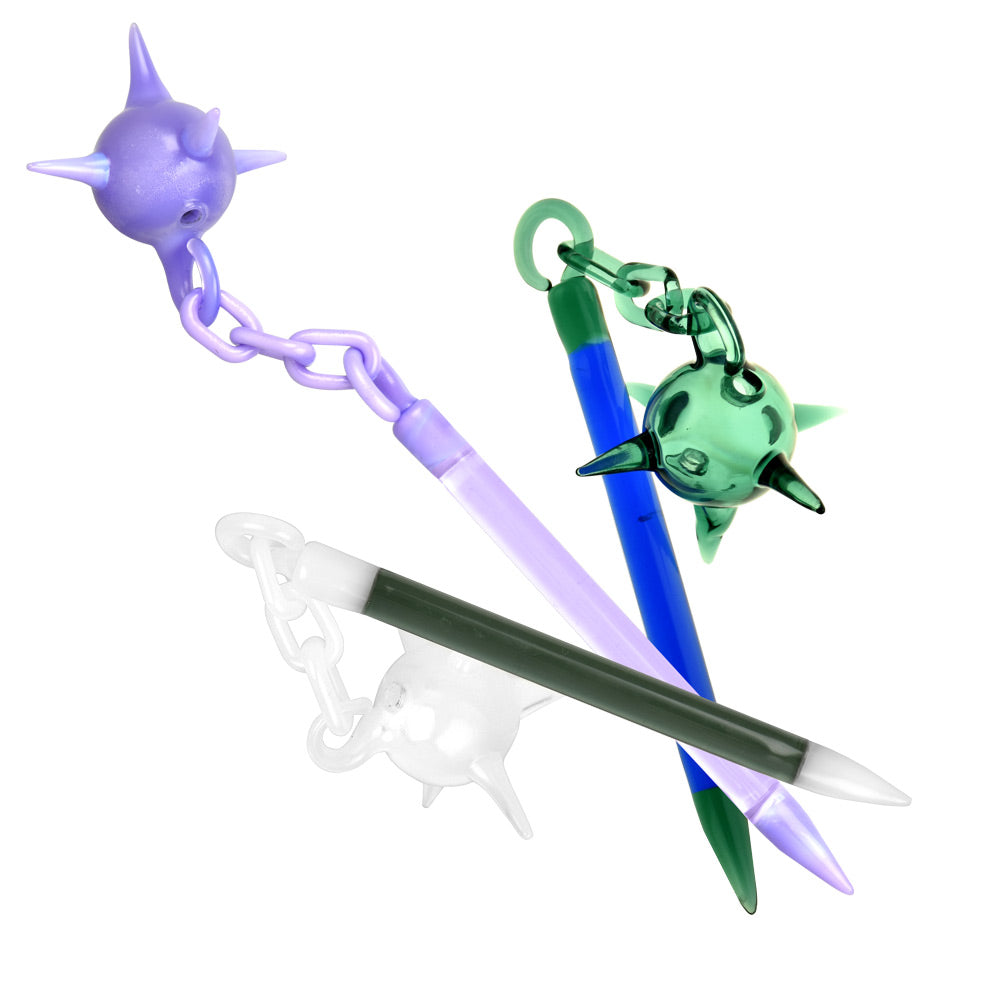 Colorful Ball Flail Dab Tool and Bubble Cap Combo, 4.25" length, 25mm, Borosilicate Glass