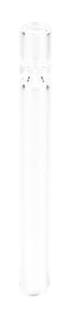 Clear Borosilicate Glass Taster Pipe, Chillum Design, Large Size, Front View on White Background