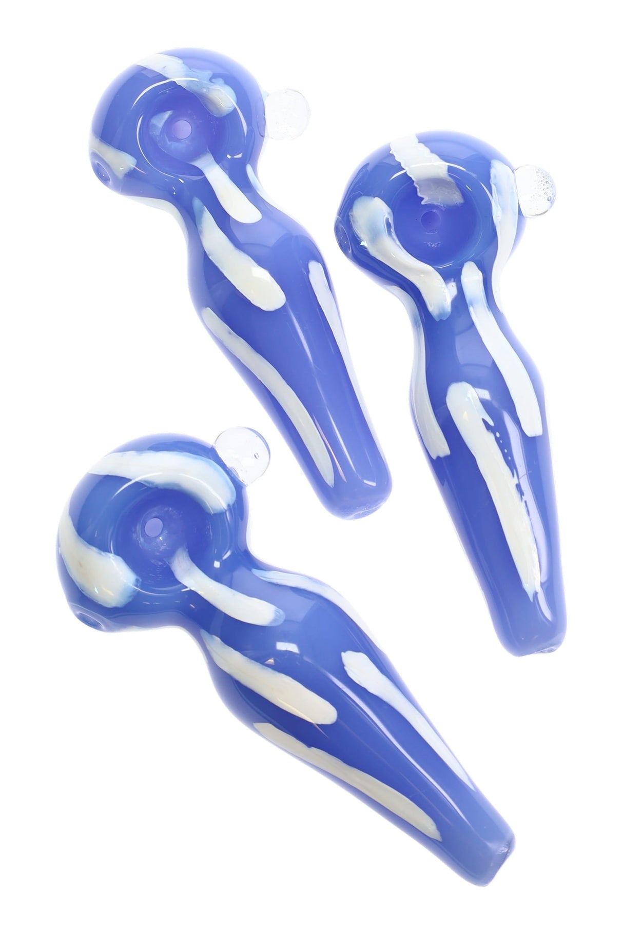 Light Blue White-Striped Glass Spoon Pipe “Sky Streaks” – 4½″