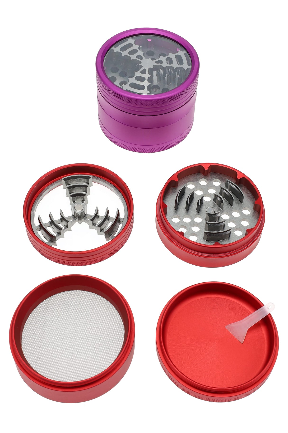 4-Part Metal Herb Grinder “Peekaboo” – Clear Top – 2½″ – Assorted Colors