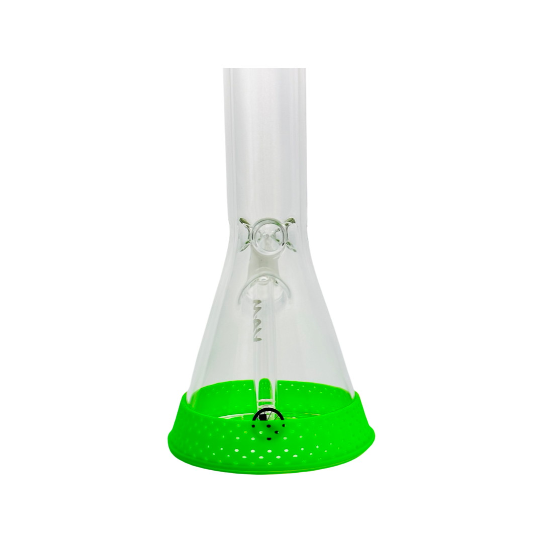 MAV PRO Beaker Bumper Bottom Protector in neon green, front view on seamless white background