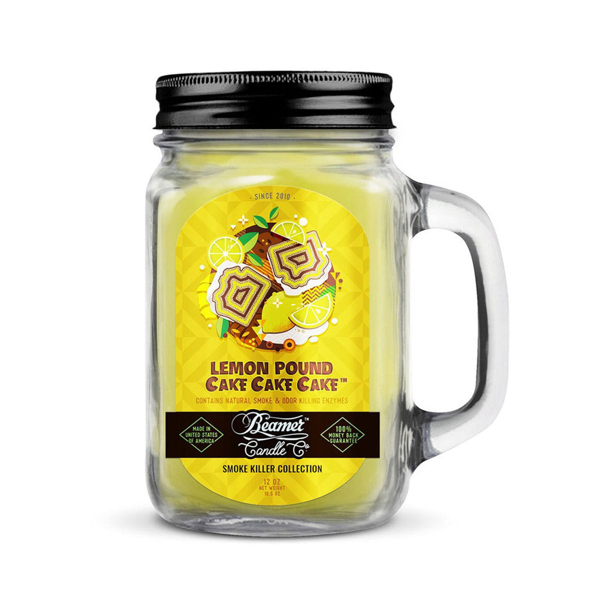 Beamer Candle Co. 12 oz Lemon Pound Cake Scented Smoke Killer Candle in Glass Mason Jar