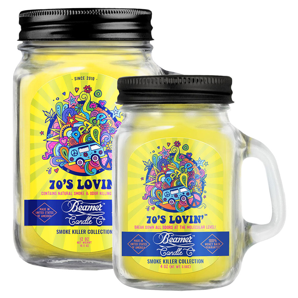 Beamer Candle Co. '70s Lovin' Mason Jar Candle, Soy Wax Blend, Front and Angle View