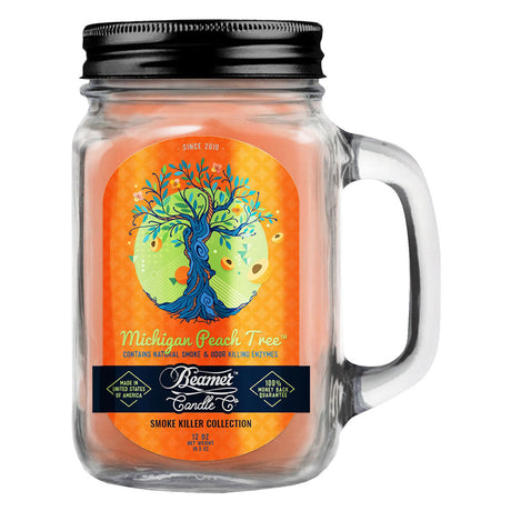 Beamer Candle Co. large soy wax blend candle in a mason jar, Michigan Peach Tree scent