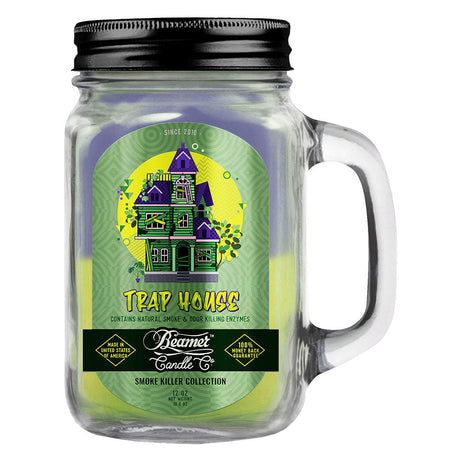 Beamer Candle Co. Trap House Mason Jar Candle, Green Soy Wax, Portable Design, Front View