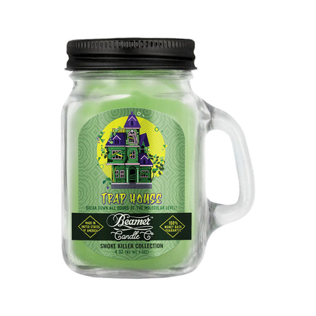 Beamer Candle Co. Trap House Green Mason Jar Candle, Compact 4 oz Size, Front View