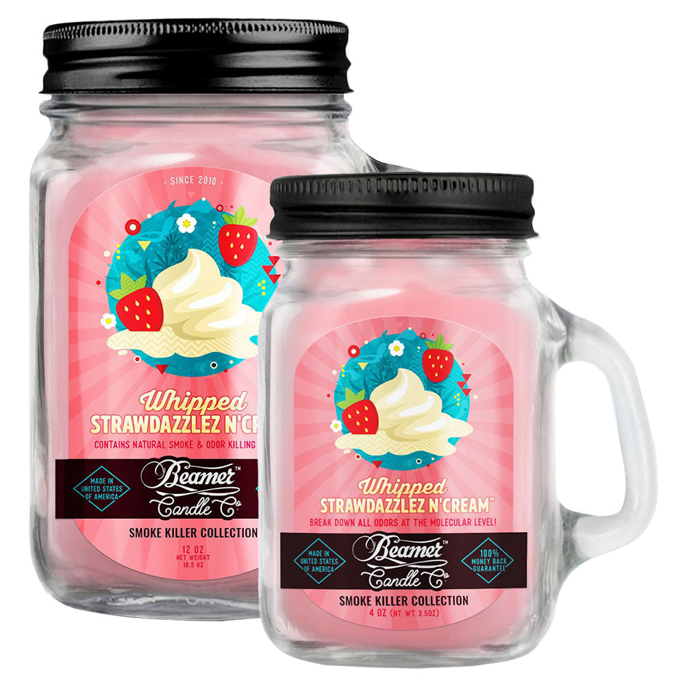 Beamer Candle Co. large mason jar candles, Whipped Strawdazzlez N' Cream scent, front view