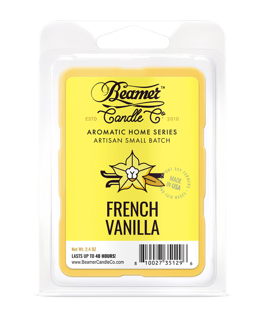 Beamer Candle Co. French Vanilla Wax Melts, 6-Pack Front View on White Background