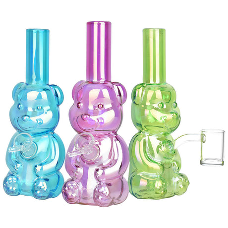 Bear Buddy Electroplated Water Pipes in Assorted Colors, 6" Height, 10mm Joint Size, Front View