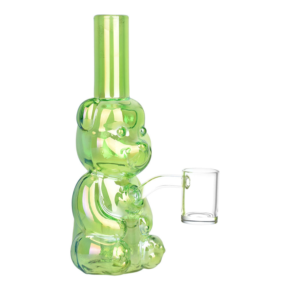 Bear Buddy Electroplated Water Pipe, 6" tall with 10mm female joint, in assorted colors, front view