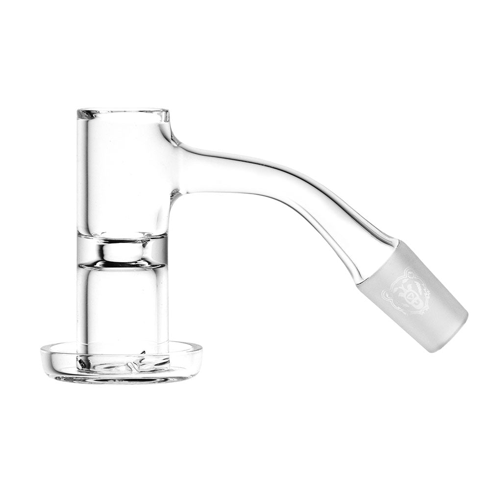 Bear Quartz 14mm Male Bear Slurper Banger, clear quartz, side view on white background