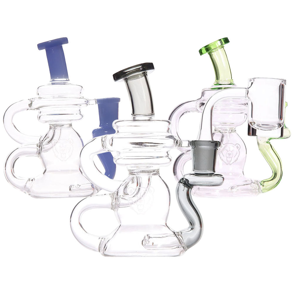 Bear Quartz BQ Cycler Recycler Dab Rig Box Set, 5.5" clear borosilicate glass, 14mm female joint, front view