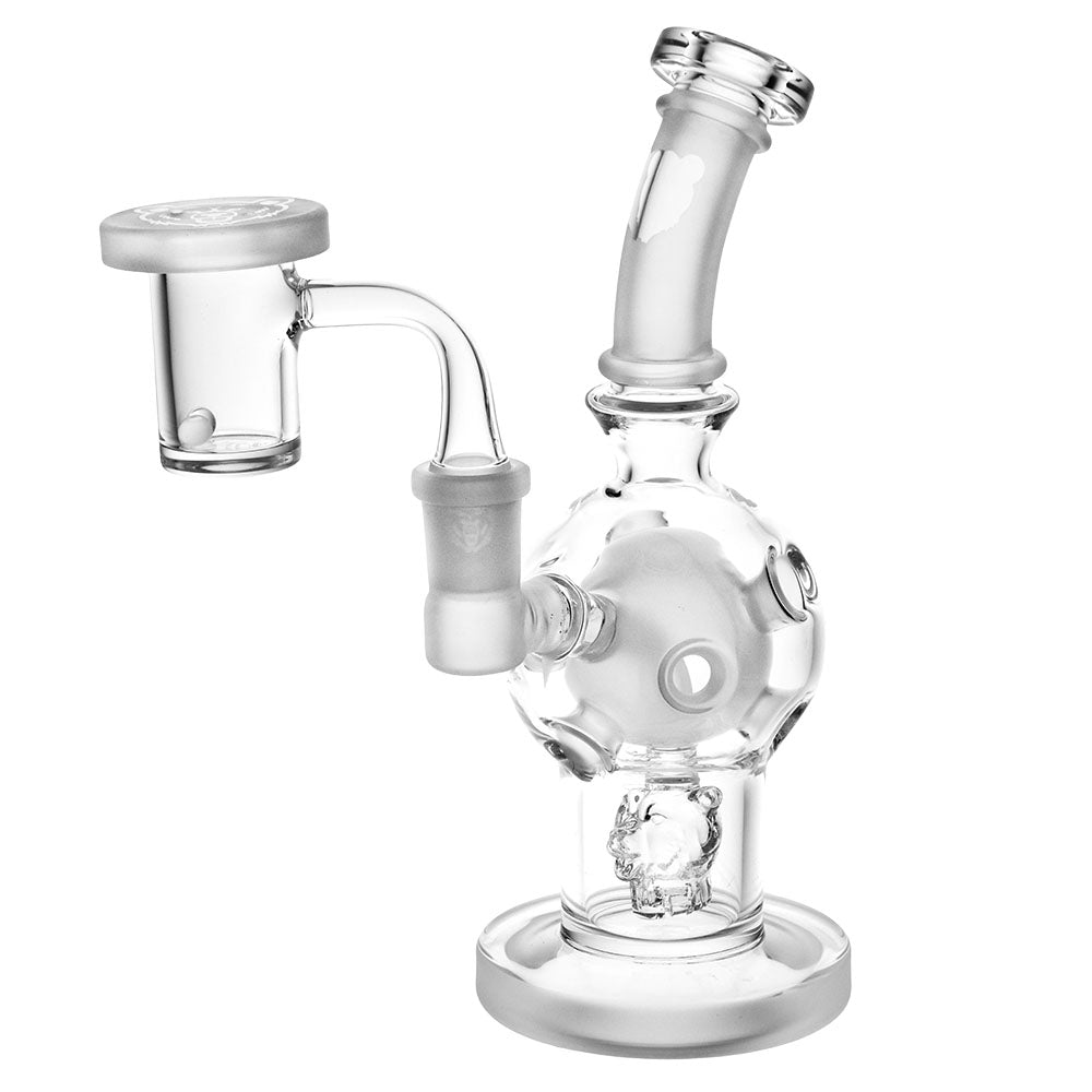 Bear Quartz BQ Globe Dab Rig Box Set, 7" tall, 14mm female joint, clear borosilicate glass, front view
