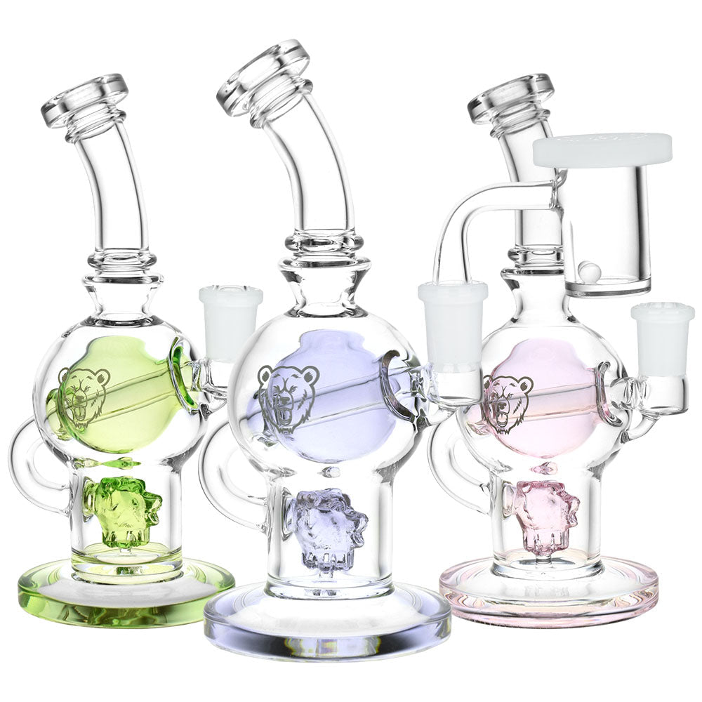 Bear Quartz BQ Sphere Dab Rig Box Set in various colors, 7" tall, 14mm female joint, front view