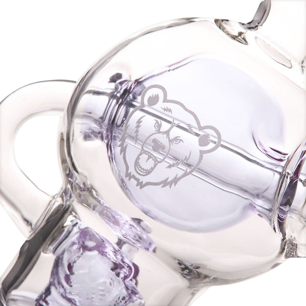 Close-up of Bear Quartz BQ Sphere Dab Rig with Etched Bear Logo - 7" 14mm Female Joint