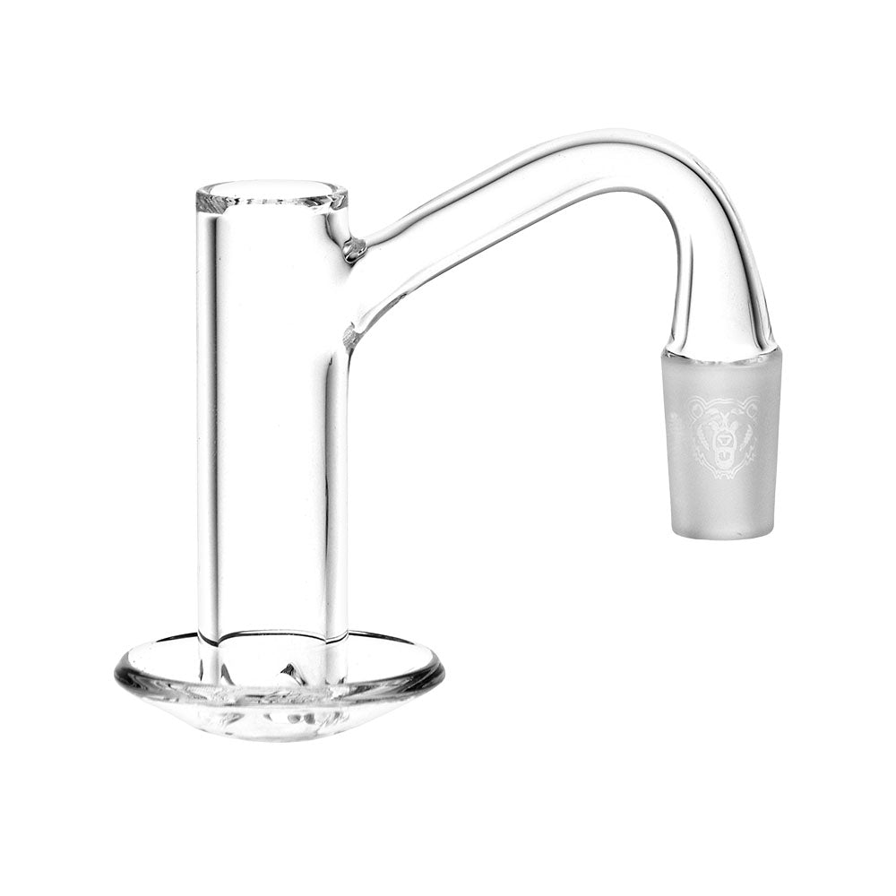 Bear Quartz Lowrider Blender Banger for Dab Rigs, 14mm Male, 90 Degree Joint, Clear Quartz, Side View