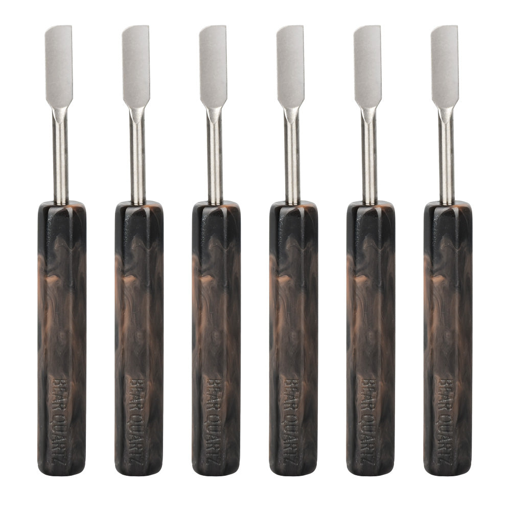 Bear Quartz Resin Handle Flat Tip Dab Tools, 4.5" 6pc Set, Front View on White Background