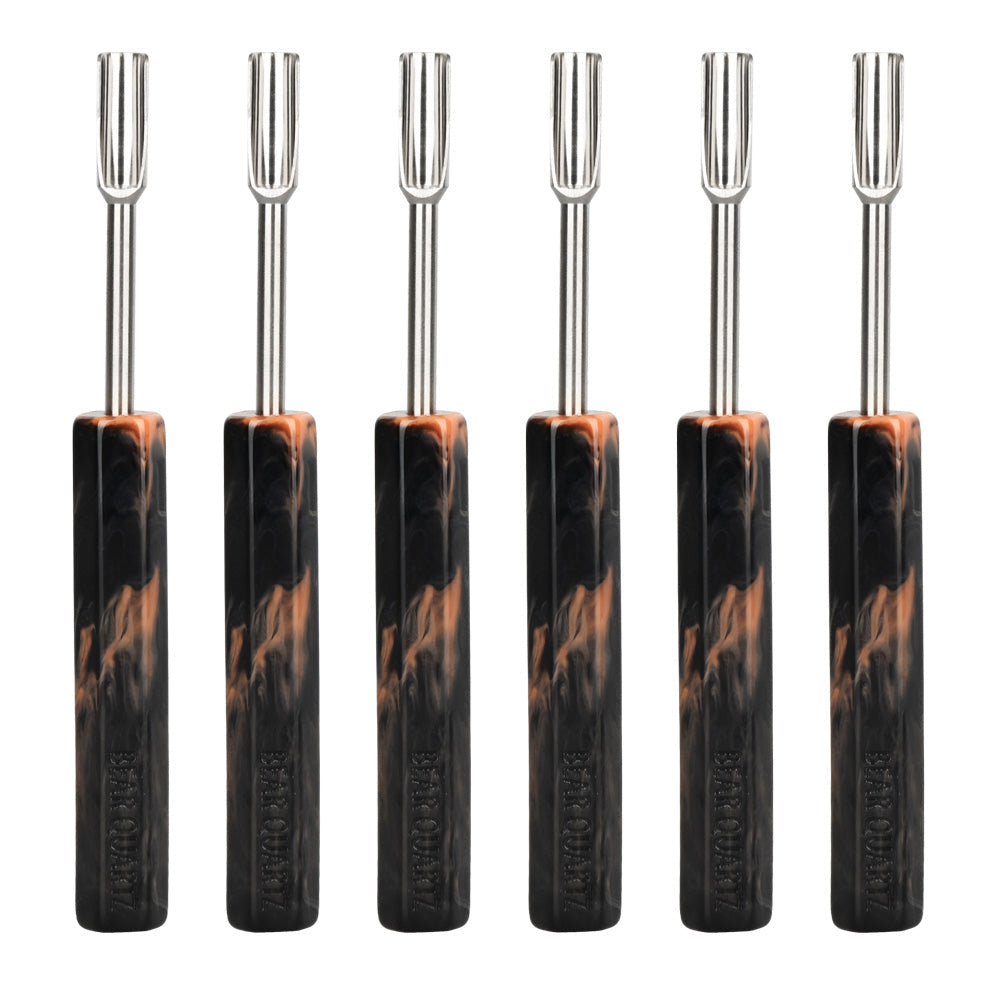 Bear Quartz Resin Handle Dab Tools with Scoop Tips, 4.5" Length, 6pc Set on White Background