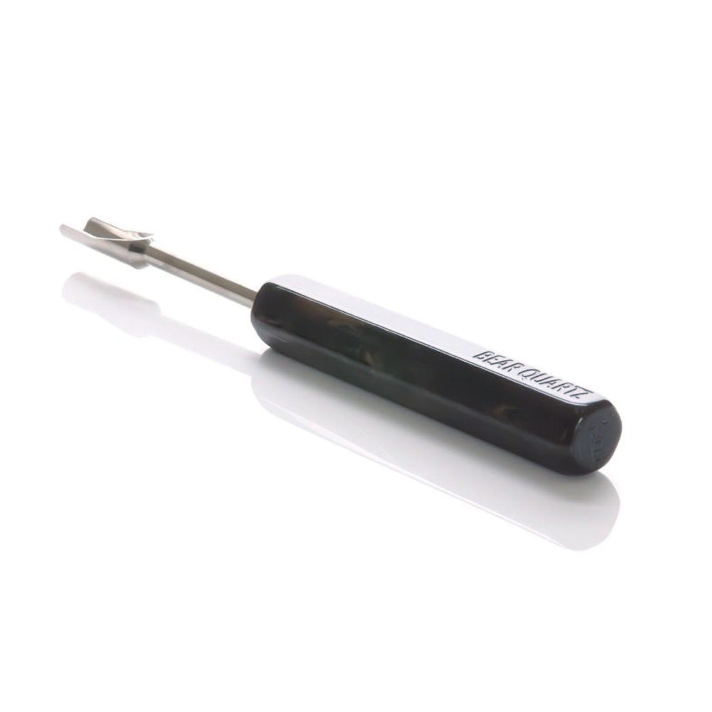 Bear Quartz Black Resin Handle Dab Tool with Scoop Tip, 4.5" Length, Side View