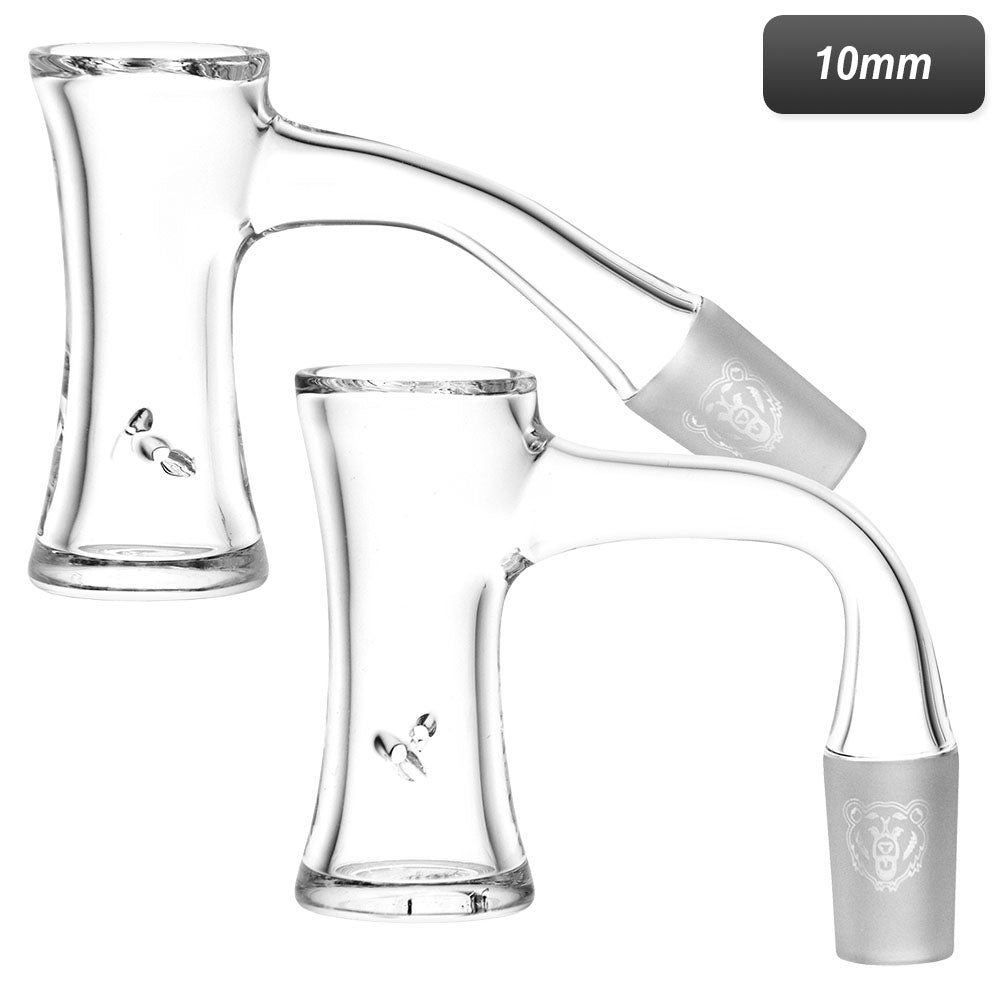 Bear Quartz Hourglass Banger, 10mm Male Joint, Clear Quartz, Side and Angled View