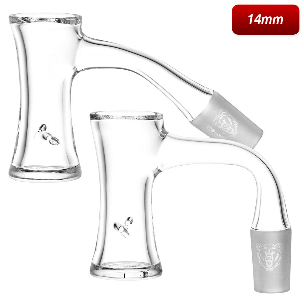 Bear Quartz Hourglass Banger 14mm Male Joint for Dab Rigs, Clear Quartz, Front and Angle View