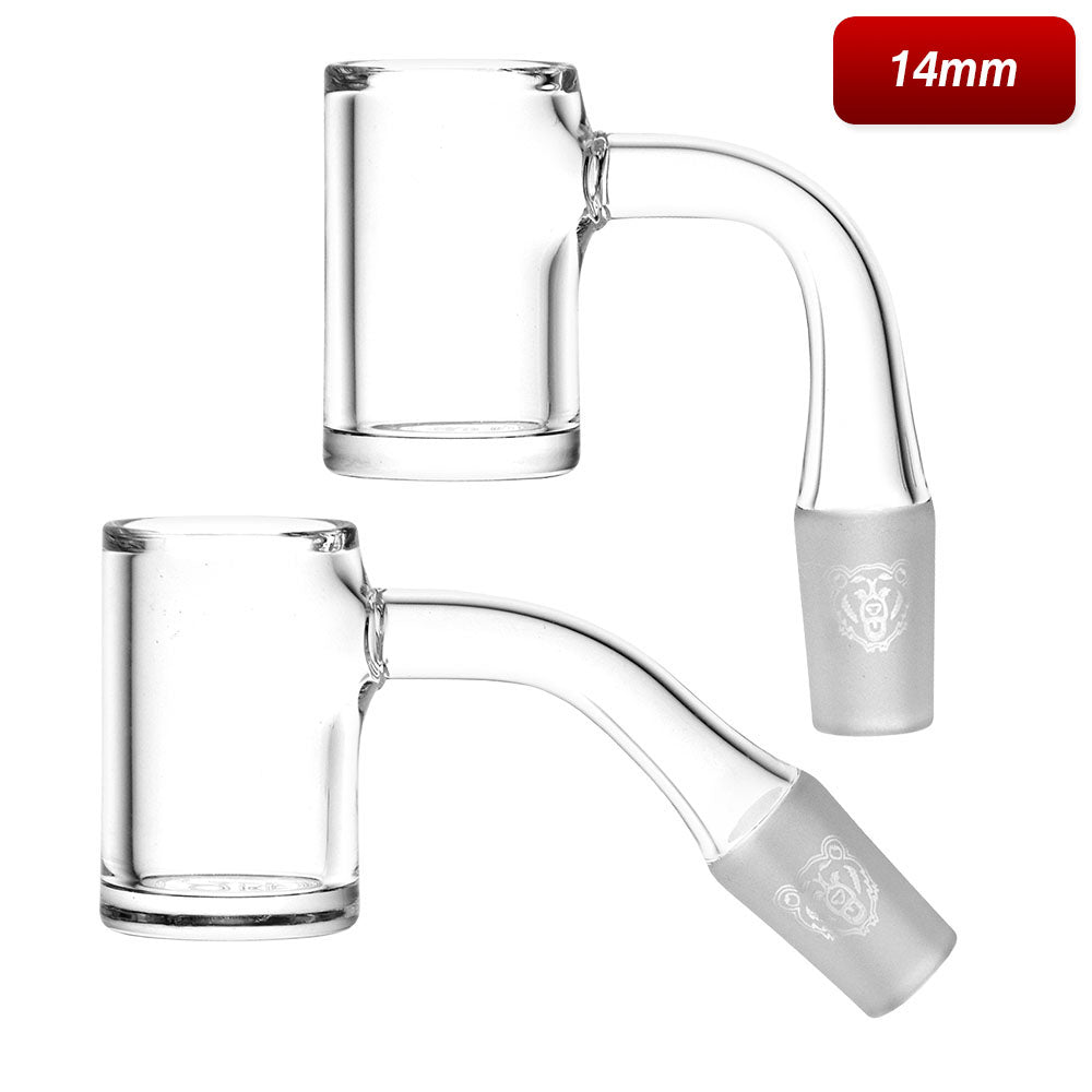 Bear Quartz V2 Flat 25MM Banger, 14mm Male Joint, 45 and 90 Degree Angles, Clear Quartz