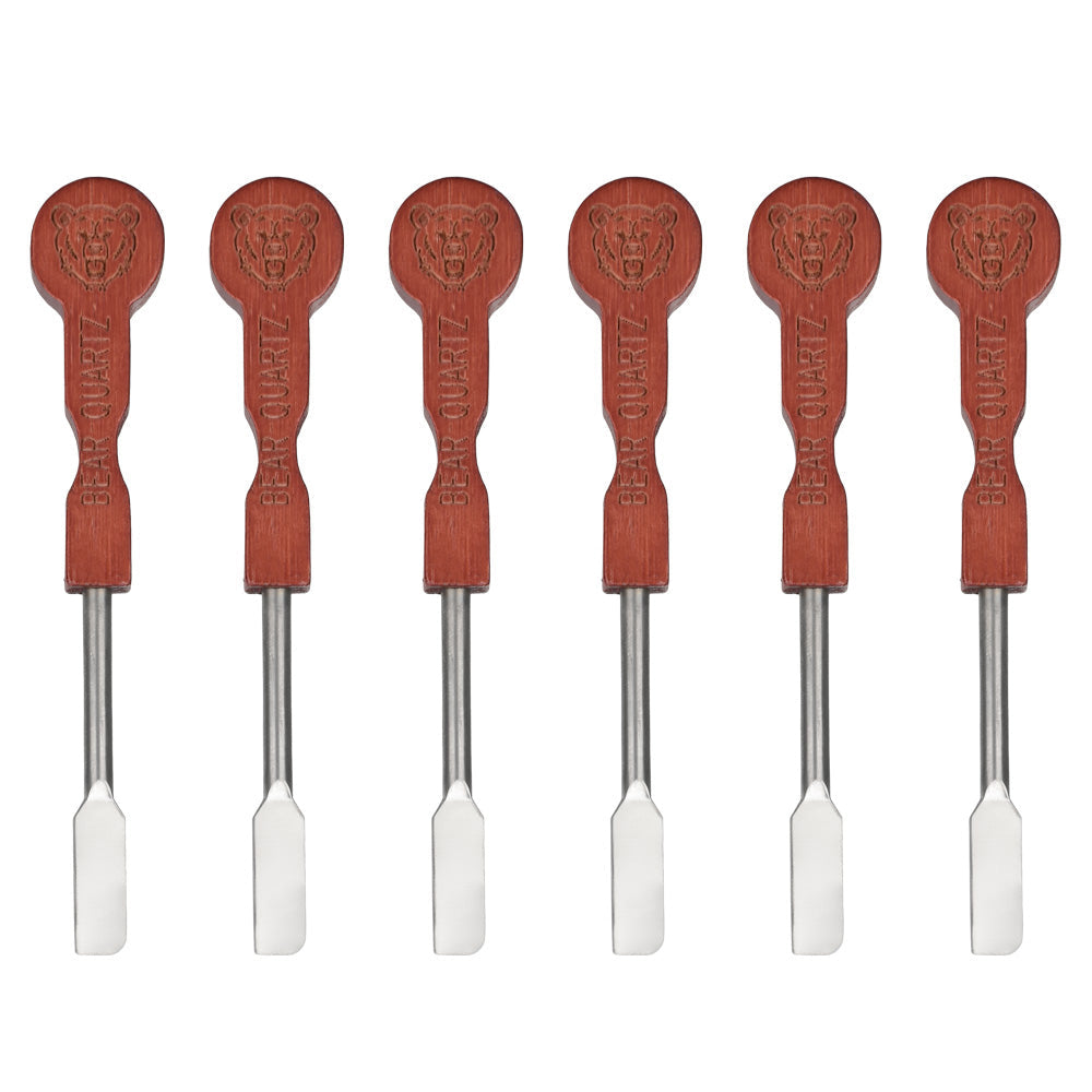 Bear Quartz Wood Handle Flat Tip Dab Tools, 5.5" 6pc Set, Front View on White Background