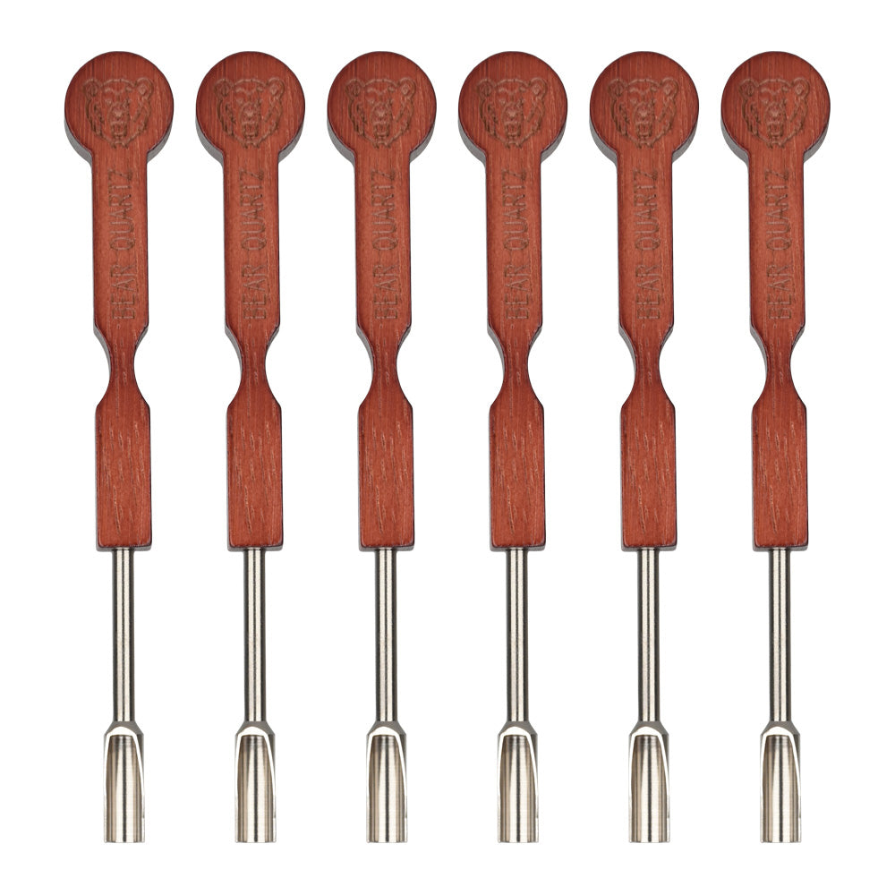 Bear Quartz Wood Handle Scoop Tip Dab Tools, 5.25" 6pc Set, Front View on White Background